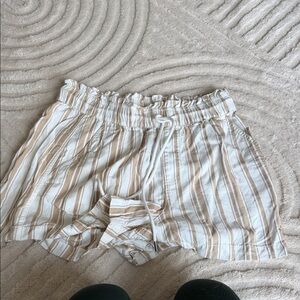LOFT High Waist Striped Cream and Tan Shorts